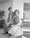 <p>Senator John F. Kennedy and Miss Jacqueline Lee Bouvier are pictured shortly after their engagement was announced. The couple are at the Kennedy Compound, which sits along Nantucket Sound in Hyannis Port, Massachusetts. </p>