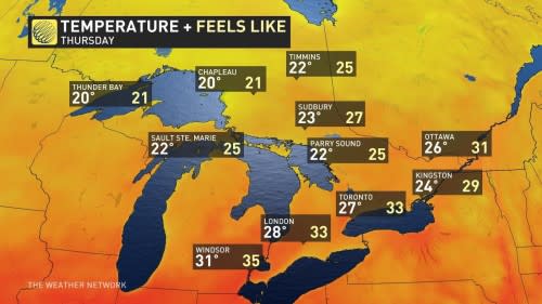 Ontario Thursday highs plus humidex June 10 2024