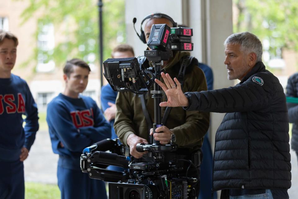 Director George Clooney on the set of his film The Boys In The Boat. (MGM/Warner Bros.)