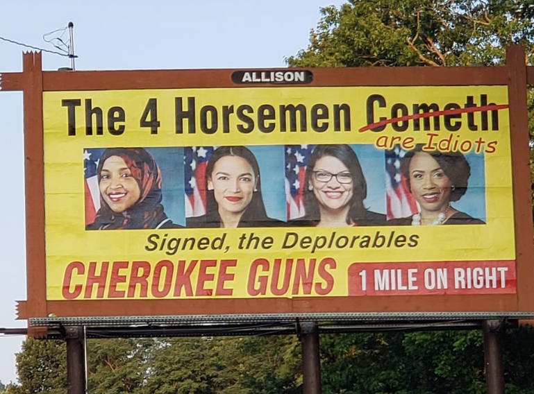 Cherokee Guns billboard calls 4 Democratic congresswomen "idiots" (Credit: Facebook)