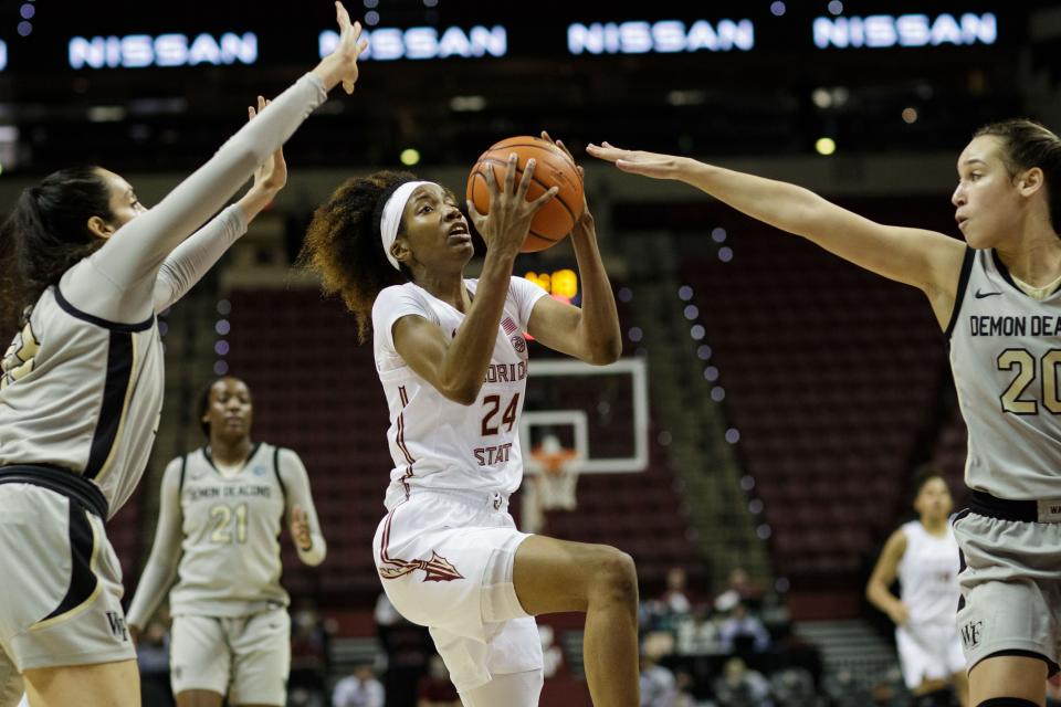 In her first game back from the COVID protocols, Morgan Jones put up 11 points in the Seminoles' runaway win over Wake Forest Sunday.