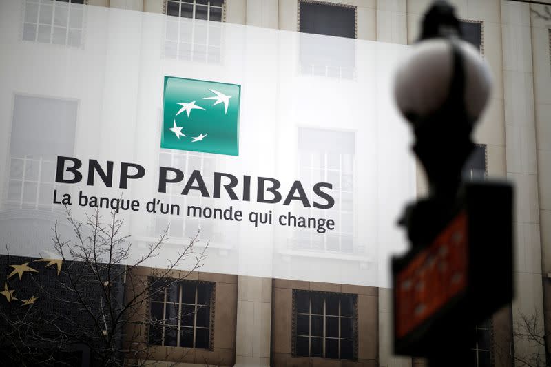 FILE PHOTO: The BNP Paribas logo is seen at a branch in Paris