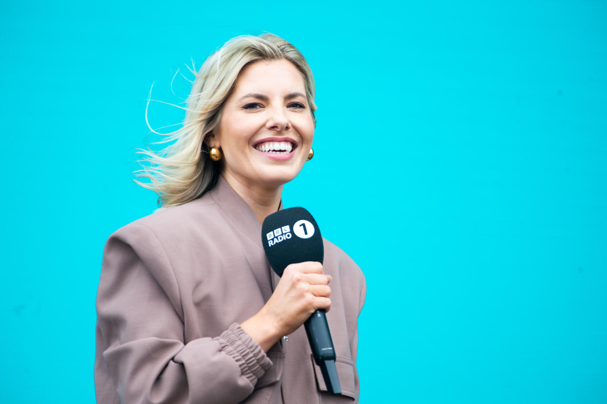 DUNDEE, SCOTLAND - MAY 27: Mollie King announces the next act performing on the main stage at BBC Radio 1's Big Weekend 2023 at Camperdown Wildlife Centre on May 27, 2023 in Dundee, Scotland. (Photo by Joseph Okpako/WireImage)