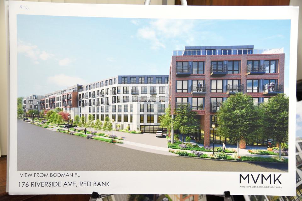 New site renderings for the 176 Riverside Ave. project presented to the Red Bank Planning Board on Monday, April 4, 2022 at the Borough Hall in Red Bank, New Jersey. 