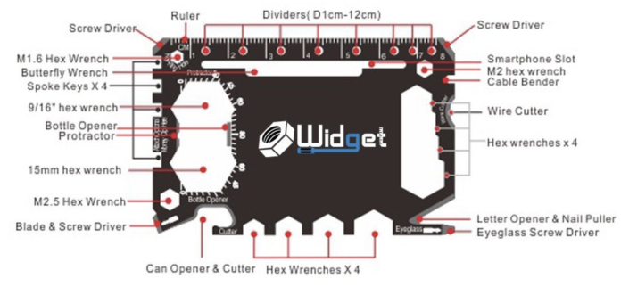 Widget 43-in-1 multi-purpose survival tool