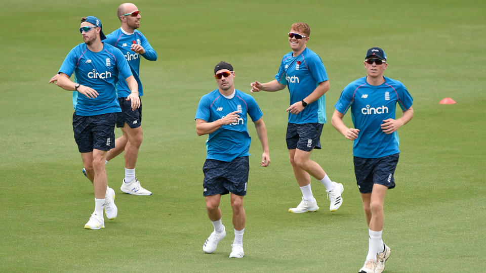 England players, pictured here at an Ashes squad training session on the Gold Coast.