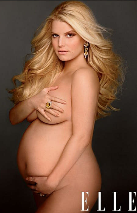 Jessica Simpson looked a million bucks when she posed naked and pregnant in the pages of Elle. Incidentally that is probably also what her ring and earrings cost. Each.