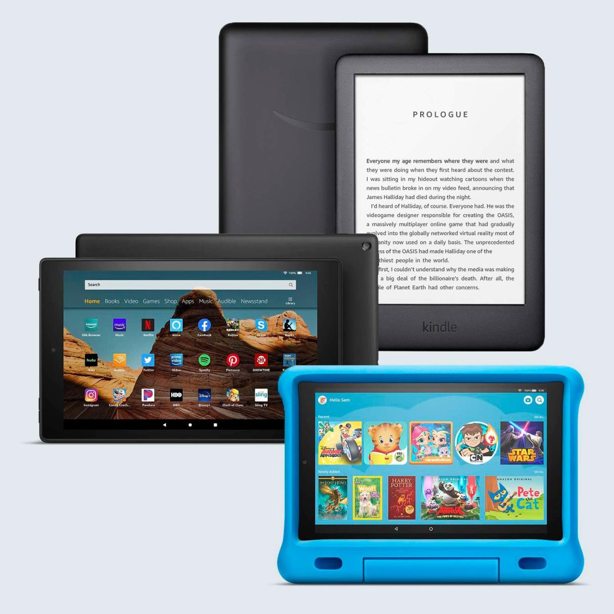 kindle, fire hd 10 tablet, and fire hd 10 kids edition