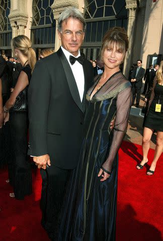 <p>Ron Galella/WireImage</p> Mark Harmon and Pam Dawber in 2002