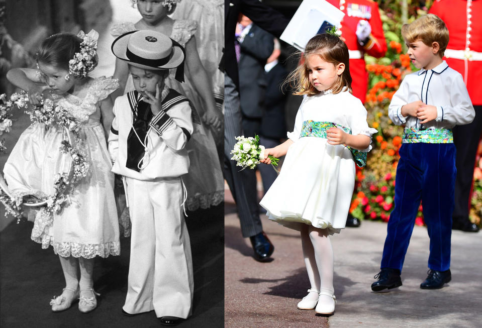 Prince William in 1986 and his children, Prince George and Princess Charlotte in 2018. Image via Getty Images.