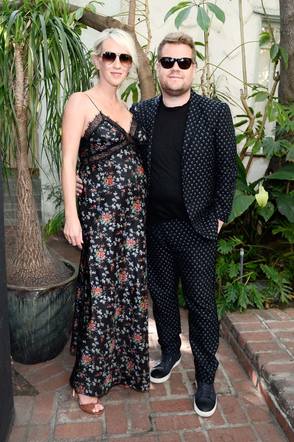 Julia Corden in Brock Collection and Chloe Gosselin shoes and James Corden