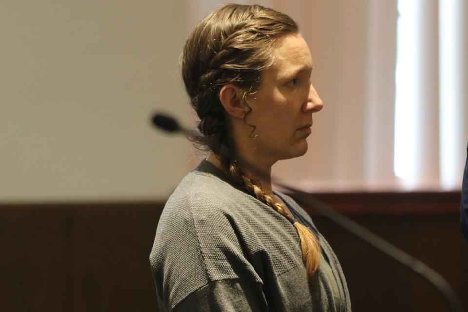 Alexis Murray Smith listens to the verdict that she is guilty on two charges of child abuse stemming from her son's death from a fentanyl overdose, Sept. 15, 2023 in Eddy County District Court.