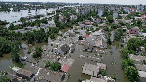 PHOTO: Residential buildings in a flooded area on June 8, 2023 in Kherson, Ukraine. (Alex Babenko/Getty Images)