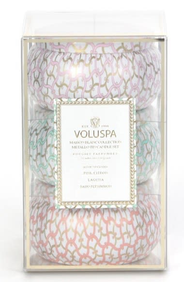 Voluspa “Maison Blanc” Two-Wick Tin Candle Trio