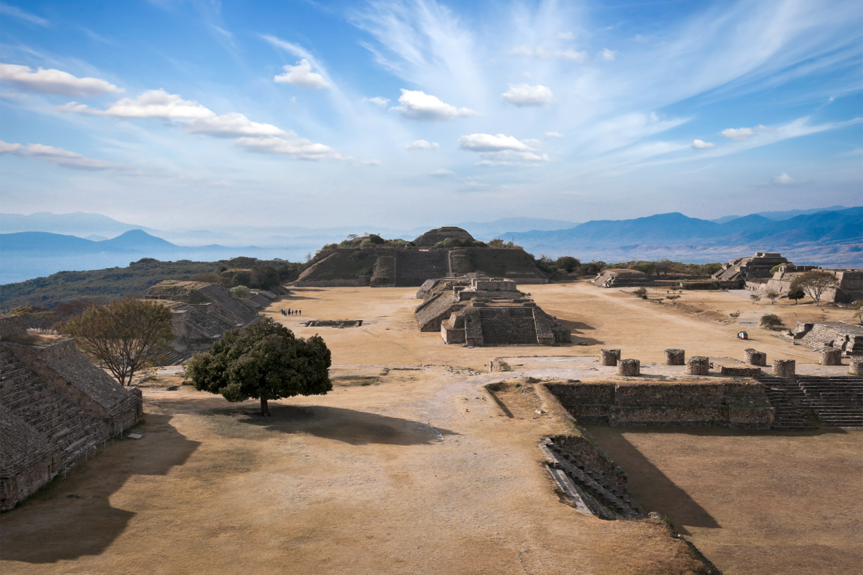 Ancient ruins on plateau Monte Alban in Mexico