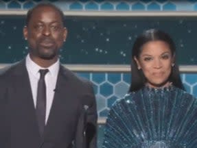 Sterling K Brown and Susan Kelechi Watson at the Golden GlobesTwitter