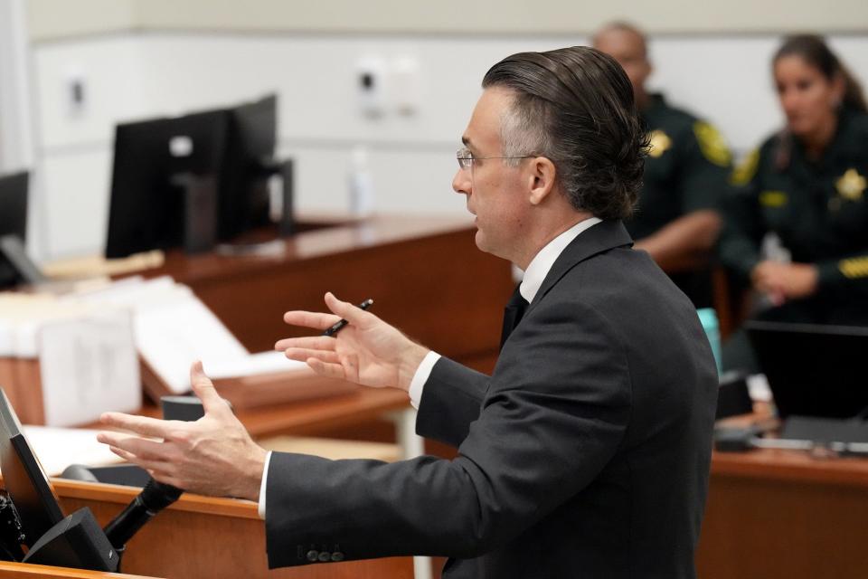 Capital defense attorney Casey Secor questions Henderson Behavioral Health case manager Tiffany Forrest as she testifies during the penalty phase of the trial of Marjory Stoneman Douglas High School shooter Nikolas Cruz at the Broward County Courthouse in Fort Lauderdale on Friday, Sept. 2, 2022. Forrest was the Cruz family’s case manager in 2013. Cruz previously plead guilty to all 17 counts of premeditated murder and 17 counts of attempted murder in the 2018 shootings.