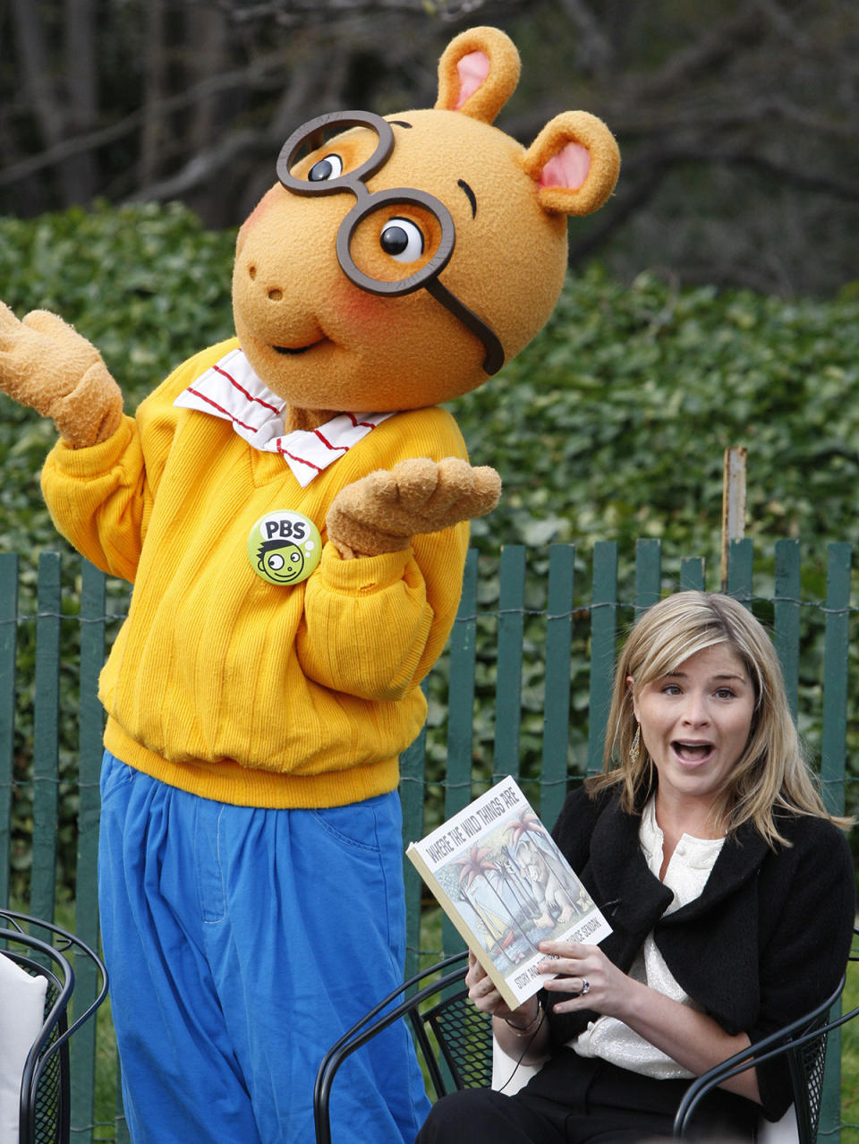 <p>Jenna Bush, daughter of President George W. Bush, sits alongside someone dressed as “Arthur” as she prepares to read the book “Where the Wild Things Are” at the annual Easter Egg Roll on the South Lawn of the White House in Washington, March 24, 2008. The traditional White House event dates back to 1878. (Photo: Jason Reed/Reuters) </p>
