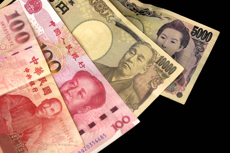 Japanese yen, Chinese yuan, New Taiwan dollar