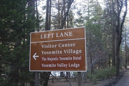 A sign giving directions for the Majectic Yosemite Hotel, formerly known as The Ahwahnee Hotel, is shown in this handout photo provided by the Yosemite National Park, in California March 1, 2016. REUTERS/Yosemite National Park/Handout via Reuters