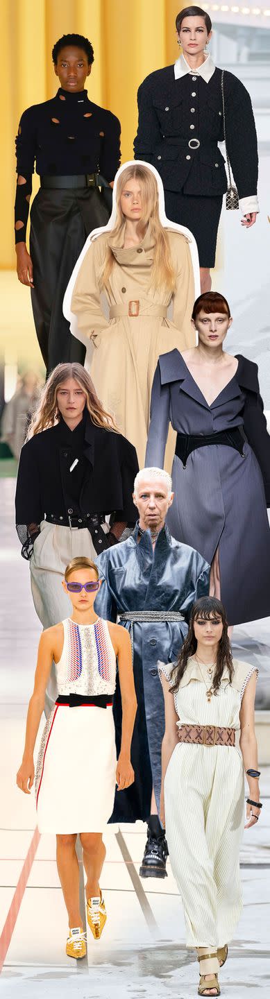 <p>The waist has it for spring. Though belts are hardly new, this fresh iteration is never low slung. Instead, it’s all about creating shape on the body. Whether you’re all about bows or something edgier like heavy metals, you’ll have no trouble finding middle ground.</p><p><em>Pictured from top to bottom: Chanel, Prada, JW Anderson, Fendi, Louis Vuitton, Art School, Miu Miu, and Chloe. </em></p>