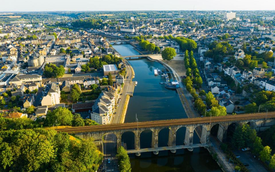 Aerial view of the French city Laval, Mayenne