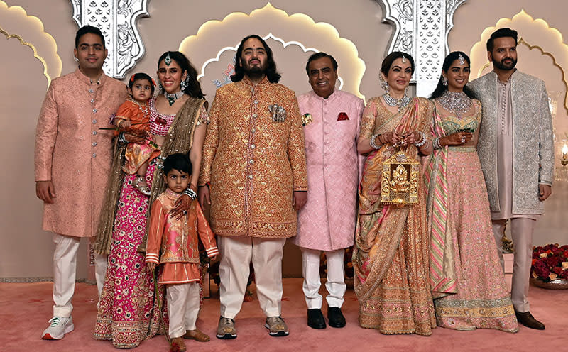 MUMBAI, INDIA – JULY 12: Ambani family during the wedding ceremony of Anant Ambani and Radhika Merchant at Jio World Convention Centre, BKC on July 12, 2024 in Mumbai, India. (Photo by Raju Shinde/Hindustan Times via Getty Images)