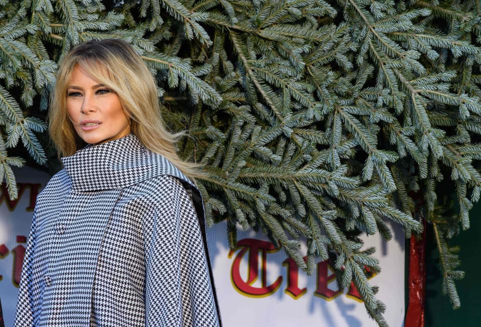 US First Lady Melania Trump receives the White House Christmas Tree at the White House in Washington, DC, on November 23, 2020. (Photo by NICHOLAS KAMM / AFP) (Photo by NICHOLAS KAMM/AFP via Getty Images)AFP via Getty Images