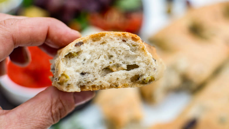 close up of a fougasse piece