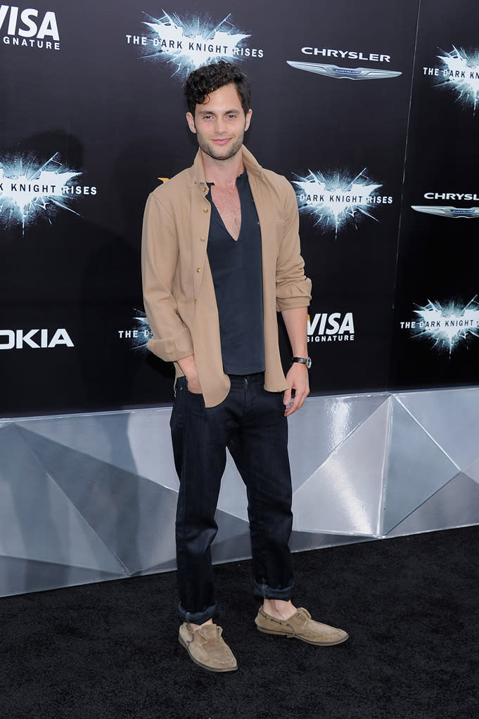 Penn Badgley arrives at the New York City premiere of "The Dark Knight Rises" on July 16, 2012