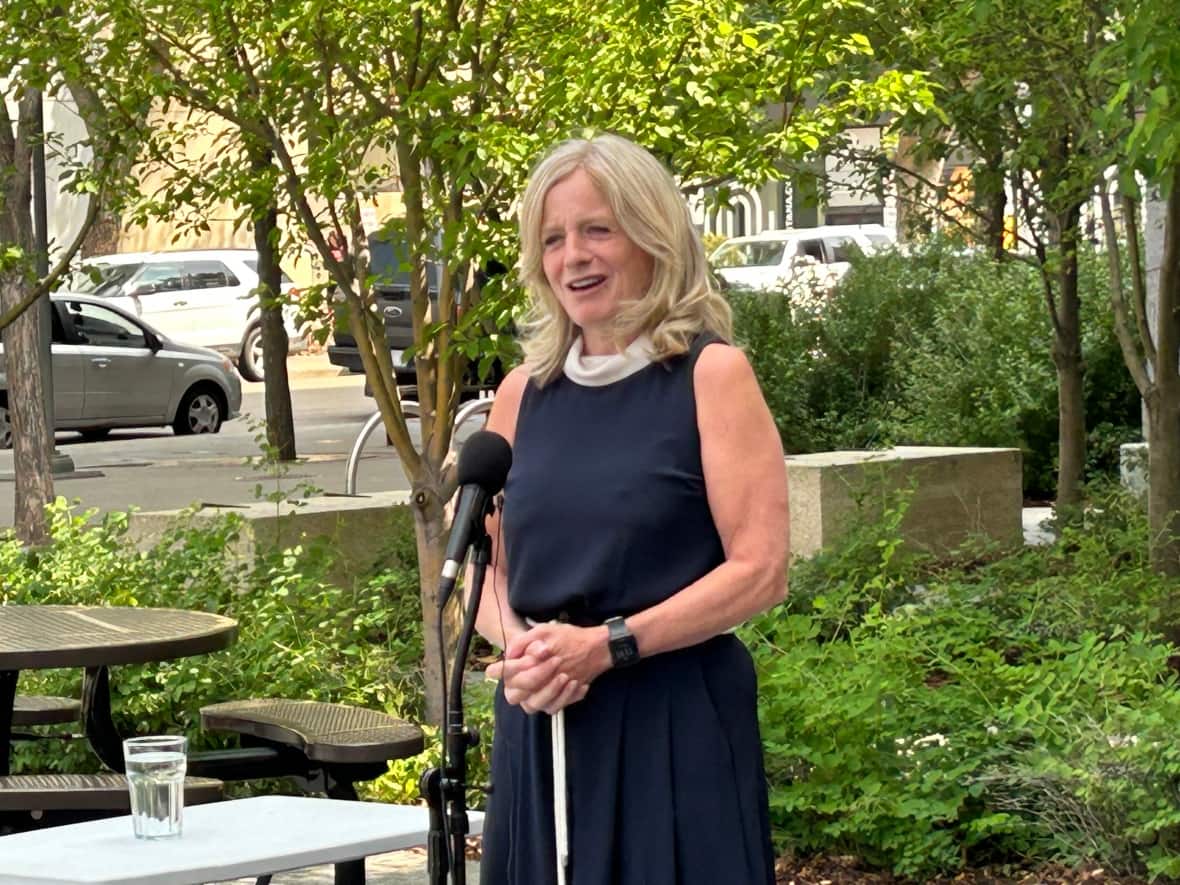 NDP leader Rachel Notley addresses reporters for the first time since the May 29, 2023 election. The NDP will remain in Opposition after winning 38 of 87 seats in the legislature. (Janet French/CBC - image credit)
