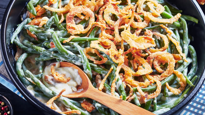 Green bean casserole in skillet