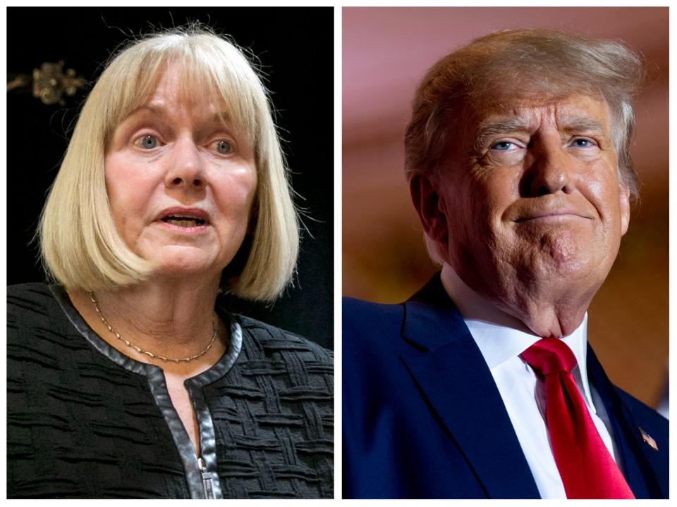 This side-by-side photo shows retired federal judge Barbara Jones, left, newly-appointed special monitor for the real estate company owned by Donald Trump, right.