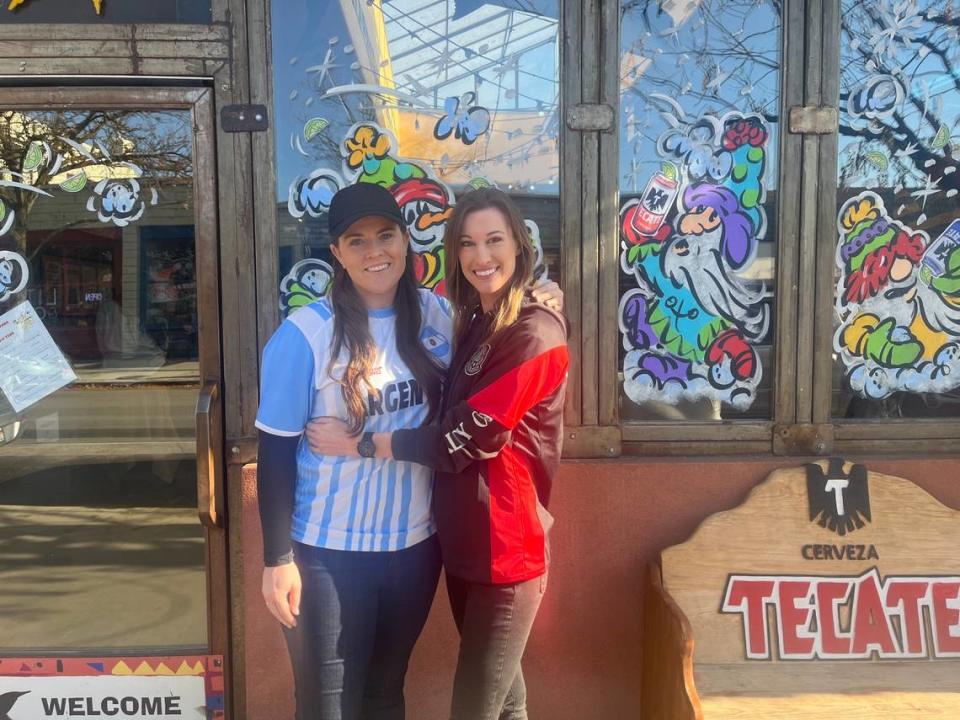 Nicole Calzacorta (left) and Megan Carreau (right), have been dating for the past year, but that didn’t stop the pair from supporting different teams during the World Cup.
