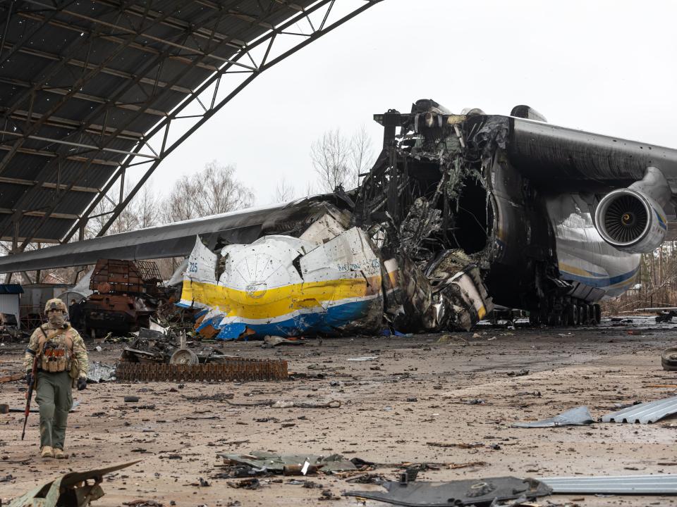 AN-225 Mriya was destroyed by Russian forces while parked at Hostomil Airport on February 24, 2022.