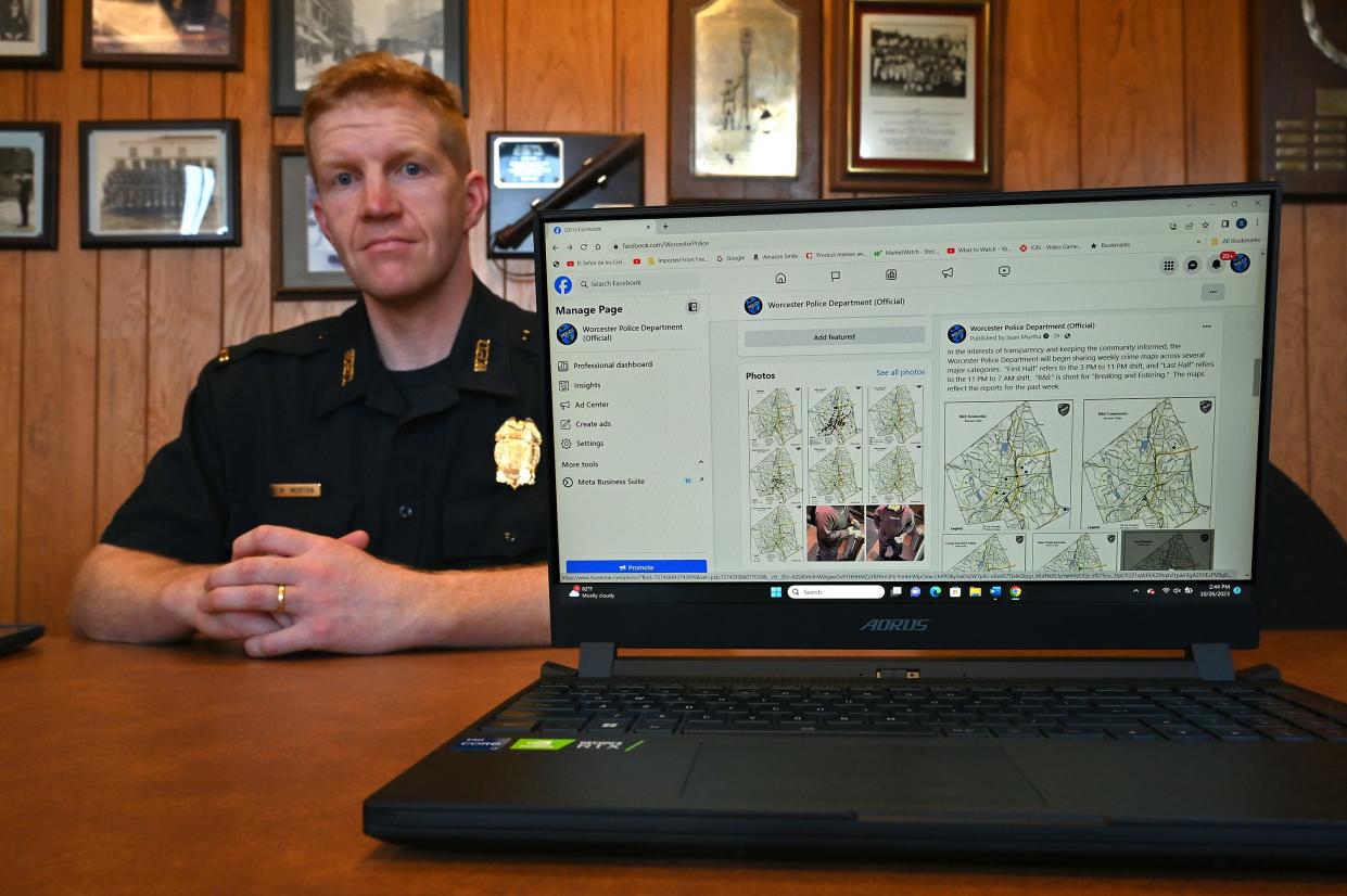 Worcester Police Lt. Sean Murtha with the department's Facebook page featuring weekly crime maps.