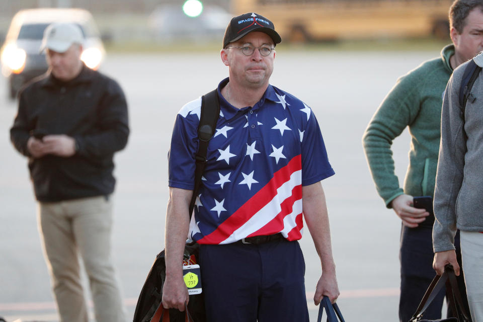 Acting White House chief of staff Mick Mulvaney was photographed descending from Air Force One at Palm Beach International Airport in West Palm Beach, Florida, on Friday. (Photo: Tom Brenner / Reuters)