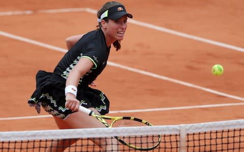 Johanna Konta during the Women's Semi Final of the French Open at Roland Garros, Paris - Credit: PA