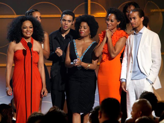 <p>Getty</p> Diana Ross accepts the Lifetime Achievement Award, which was presented to her by her children Chudney Ross, Evan Ross, Rhonda Ross, Tracee Ellis Ross and Ross Naess, during the 2007 BET Awards