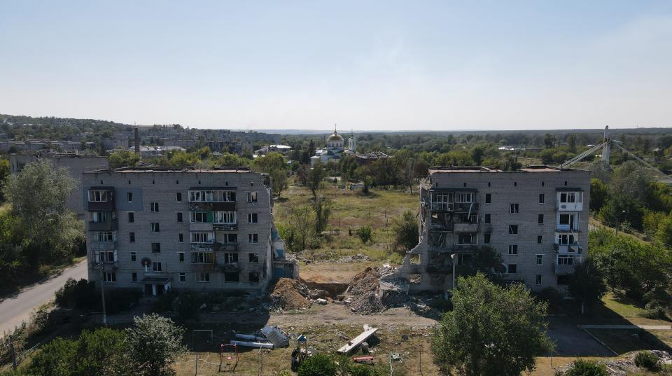 Building in Izyum where most of the residents were killed during an evening artillery attack Izyum, Ukraine Aug 31, 2023.