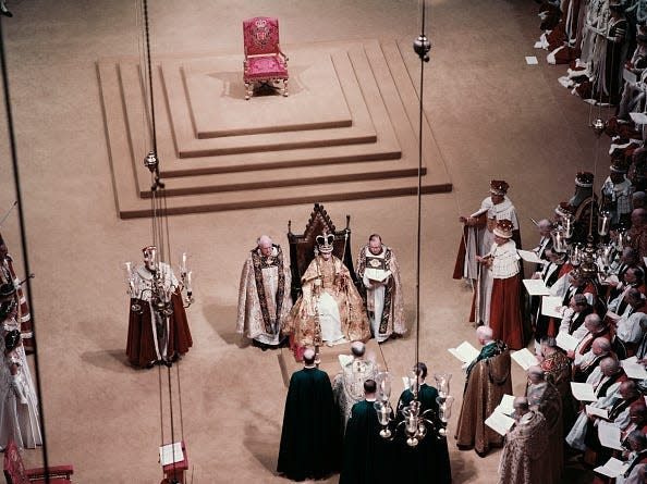 The view inside Westminister Abbey during the Coronation of Queen Elizabeth II.