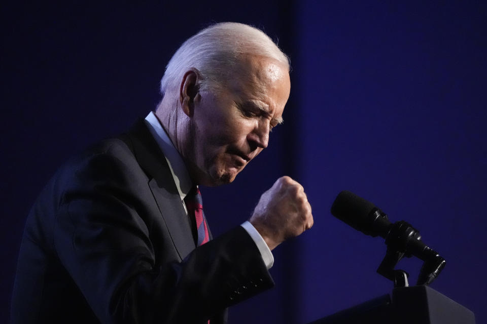 President Joe Biden speaks during a United Auto Workers' political convention, Wednesday, Jan. 24, 2024, in Washington. (AP Photo/Alex Brandon)