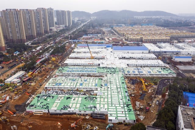 The Huoshenshan temporary field hospital during its construction in Wuhan in central China’s Hubei Province