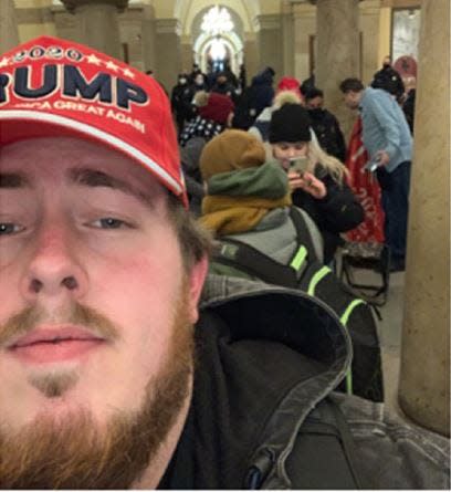 In a photo that became evidence in his criminal case, Jerry Edward Ryals is seen inside the U.S. Capitol during the Jan. 6. 2021, riot.