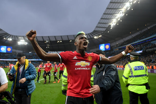 Paul Pogba celebrates first Manchester United goal with a trip to