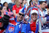 USA Fans enjoy the pre match atmosphere prior to the 2019 FIFA Women's World Cup France group F match between USA and Thailand at Stade Auguste Delaune on June 11, 2019 in Reims, France. (Photo by Robert Cianflone/Getty Images)