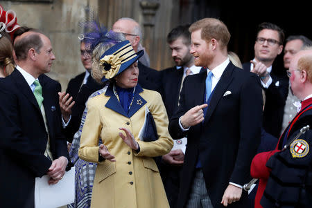 Britain's Prince Harry and Princess Royal Anne leave the chapel after the wedding of Lady Gabriella Windsor and Thomas Kingston at St George's Chapel in Windsor Castle, near London, Britain May 18, 2019. Frank Augstein/Pool via REUTERS