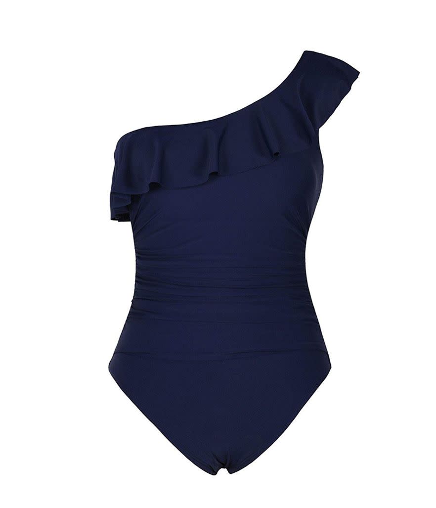 Hilor One Shoulder Asymmetric Ruffle Swimsuit