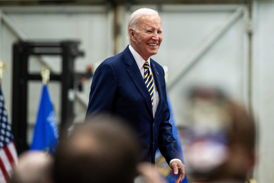 President Joe Biden arrives to a speaking event in Milwaukee (Christopher Dilts / Bloomberg via Getty Images)