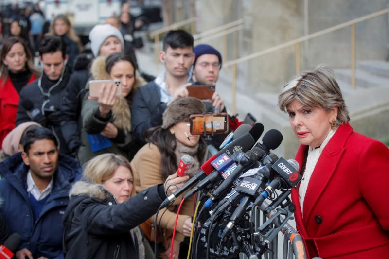 Attorney Gloria Allred speaks to the media outside of the film producer Harvey Weinstein's sexual assault trial at New York Criminal Court in the Manhattan borough of New York